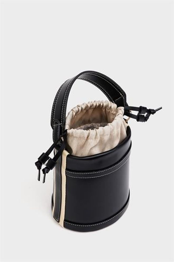 Madamra Kontrast Dikişli Kova El Ve Omuz Çanta Siyah Toptan Giyim 3