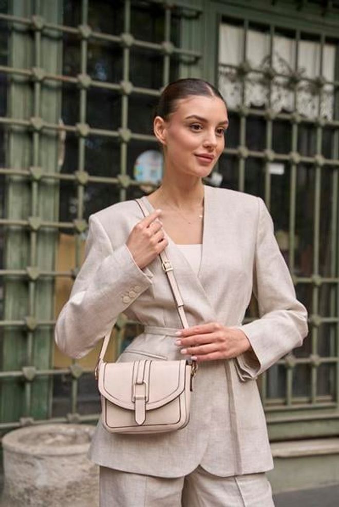 Madamra Krémová Mini Taška Na Ruky A Rameno S Koženým Vzhľadom S Prackou Veľkoobchod s oblečením 3