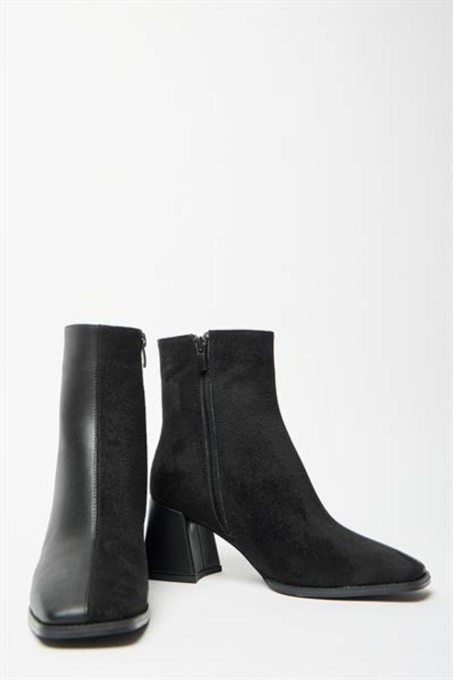 Madamra Stivali Da Donna In Pelle Scamosciata Nera E Tacchi A Bottone Con Cerniera In Pelle PU A Contrasto Elegante Abbigliamento all'ingrosso 4
