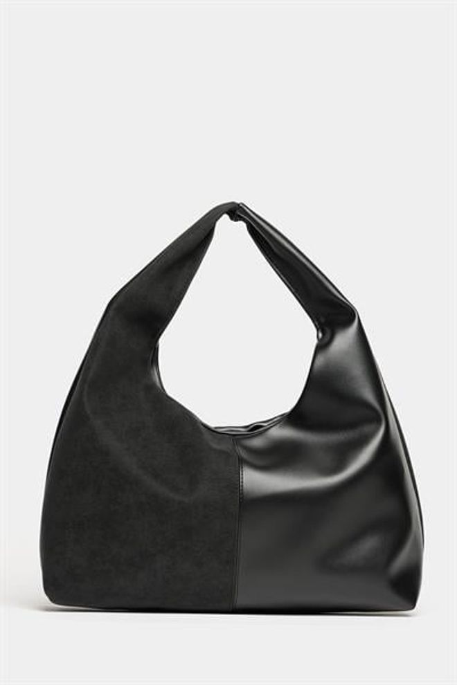 Madamra Kadın Siyah Süet Ve Pu Deri Kontrast Shopper Omuz Çantası – Yumuşak Form Vintage Model Toptan Giyim 0