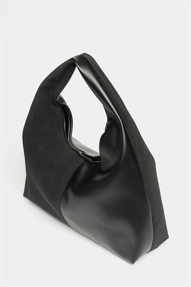 Madamra Women's Black Suede And Pu Leather Contrast Shopper Shoulder Bag — Soft Form Vintage Model Wholesale Clothing 3