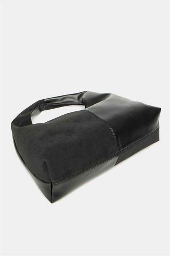 Madamra Women's Black Suede And Pu Leather Contrast Shopper Shoulder Bag — Soft Form Vintage Model Wholesale Clothing 2