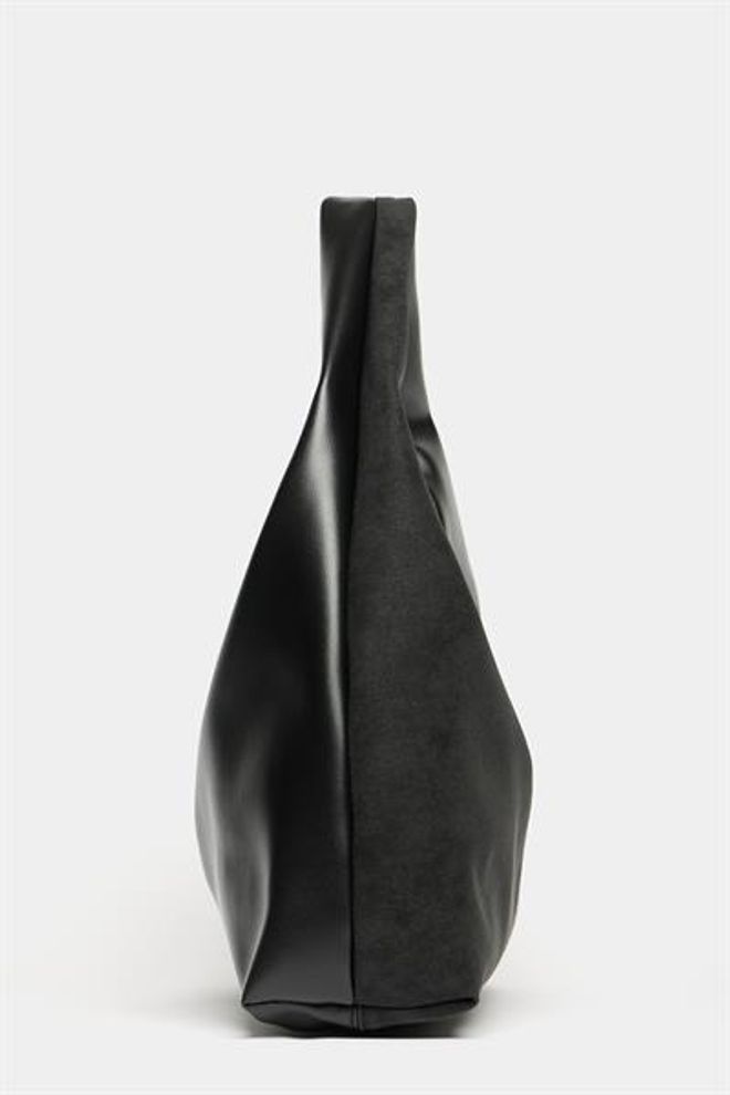 Madamra Women's Black Suede And Pu Leather Contrast Shopper Shoulder Bag — Soft Form Vintage Model Wholesale Clothing 4