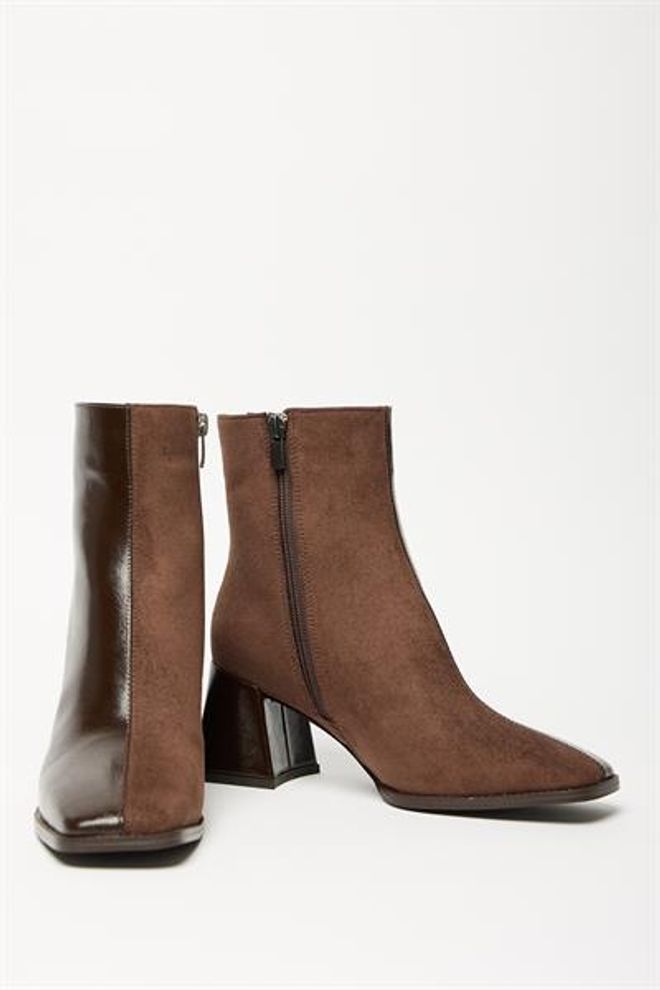 Madamra Stivali Da Donna In Pelle Scamosciata Verniciata Marrone E Tacchi A Bottone Con Cerniera In Pelle PU A Contrasto Elegante Abbigliamento all'ingrosso 3