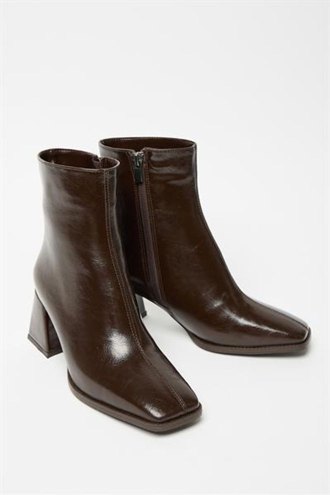 Madamra Stivali Da Donna In Pelle Scamosciata Verniciata Marrone E Tacchi A Bottone Con Cerniera In Pelle PU A Contrasto Elegante Abbigliamento all'ingrosso 6