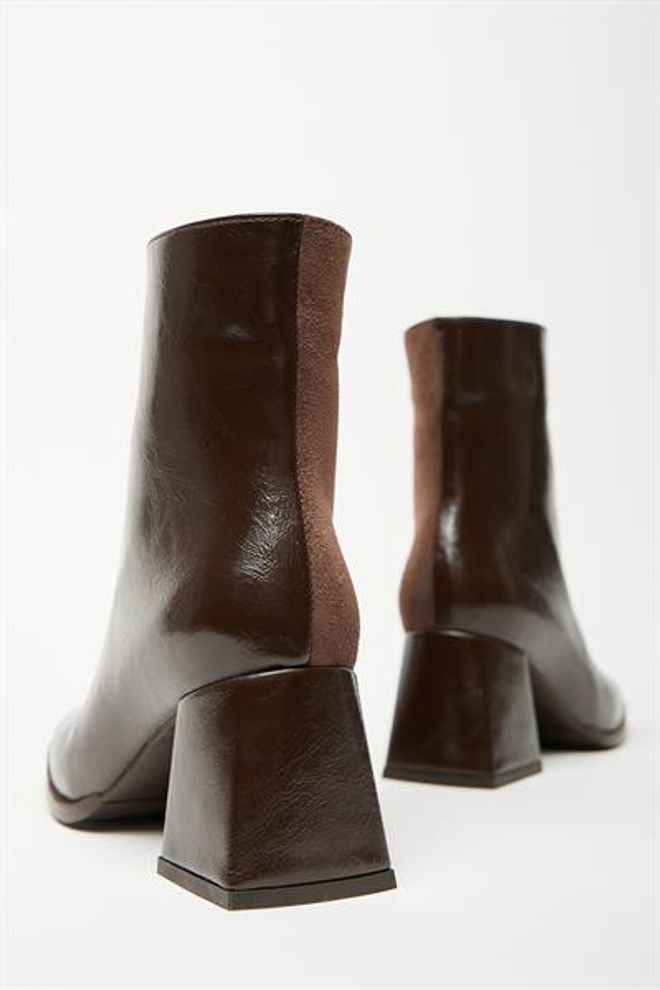 Madamra Stivali Da Donna In Pelle Scamosciata Verniciata Marrone E Tacchi A Bottone Con Cerniera In Pelle PU A Contrasto Elegante Abbigliamento all'ingrosso 2