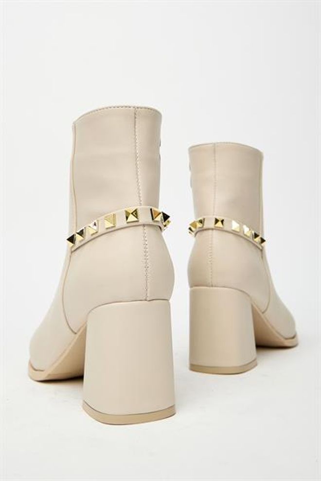 Madamra Stivali Moderni Con Tacco Largo Con Dettaglio In Fiocco Dorato Beige Casual Ed Eleganti Abbigliamento all'ingrosso 4