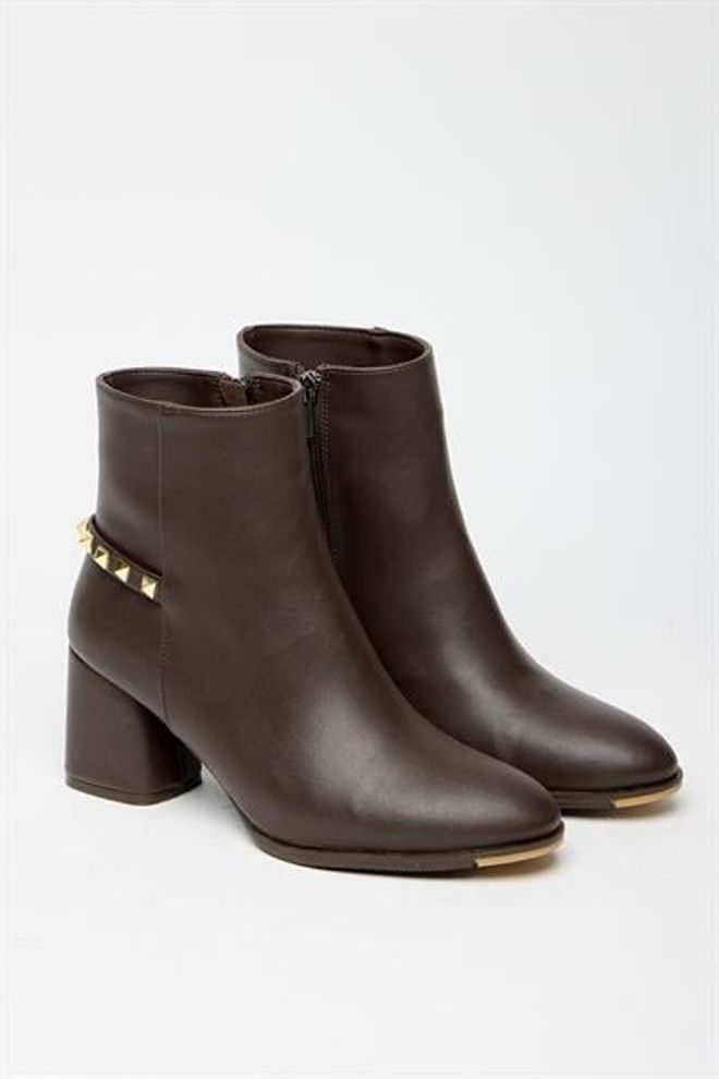 Madamra Botas Modernas De Salto Alto Com Detalhes Em Ouro Marrom Casuais E Elegantes Roupas por atacado 0
