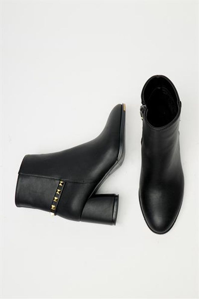 Madamra Cizme Moderne Casual Cu Toc Bloc Cu Capse Din Aur Negru Elegant Îmbrăcăminte cu ridicata 4