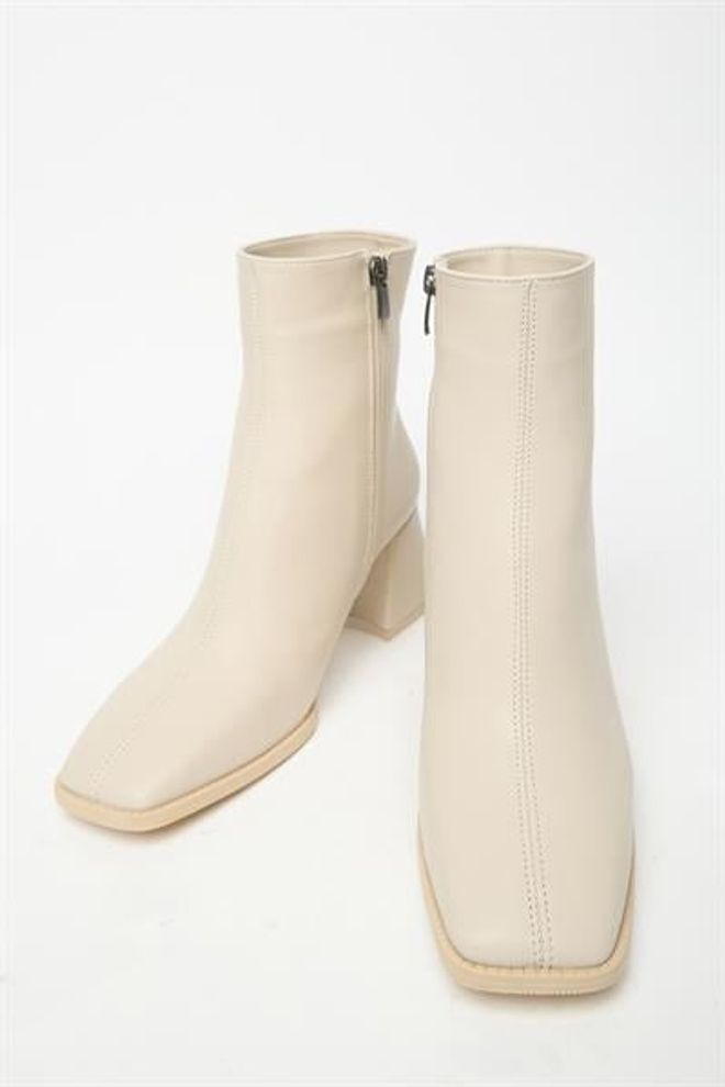 Madamra Stivali E Stivaletti Beige Da Donna Con Punta A Bottone E Cerniera In Pelle PU A Contrasto Alla Moda Abbigliamento all'ingrosso 0