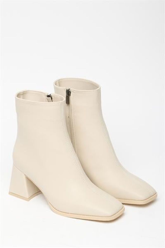 Madamra Stivali E Stivaletti Beige Da Donna Con Punta A Bottone E Cerniera In Pelle PU A Contrasto Alla Moda Abbigliamento all'ingrosso 1