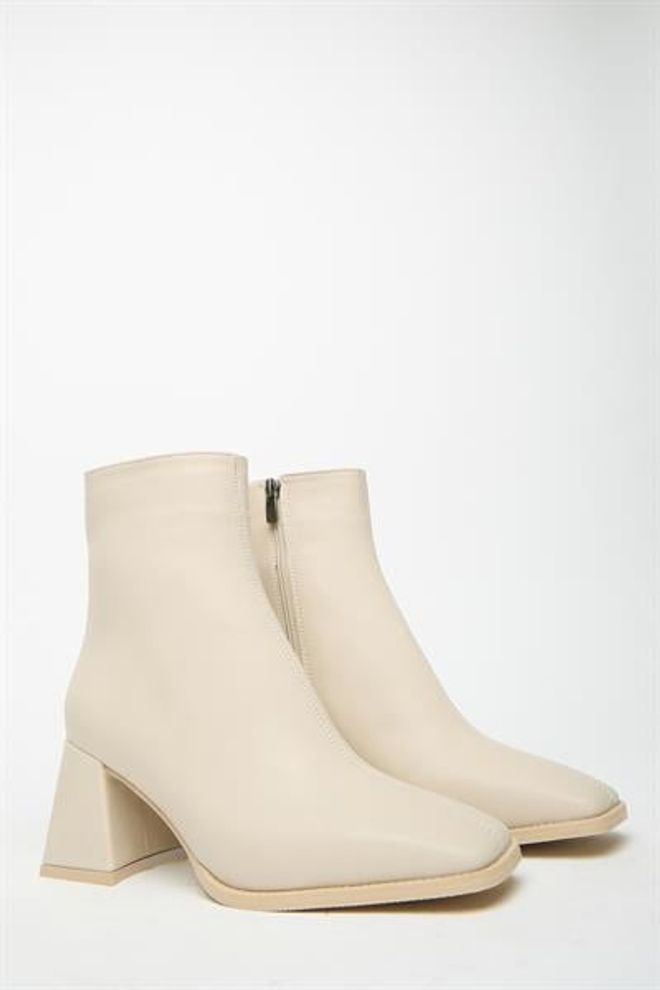 Madamra Stivali E Stivaletti Beige Da Donna Con Punta A Bottone E Cerniera In Pelle PU A Contrasto Alla Moda Abbigliamento all'ingrosso 5