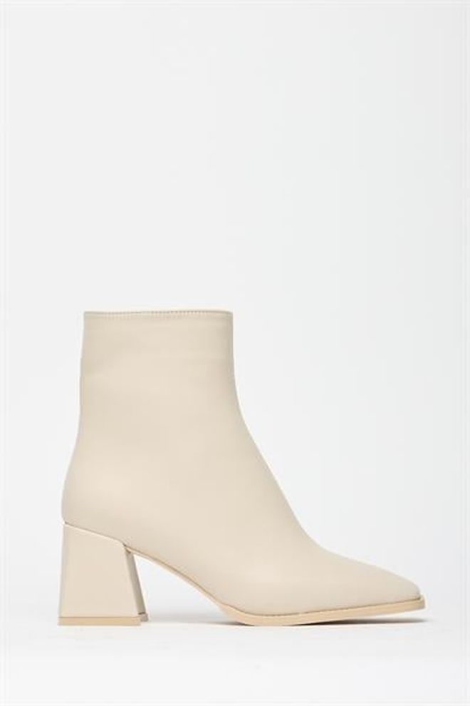 Madamra Stivali E Stivaletti Beige Da Donna Con Punta A Bottone E Cerniera In Pelle PU A Contrasto Alla Moda Abbigliamento all'ingrosso 3
