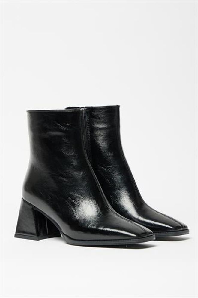 Madamra Stivali Da Donna In Pelle Verniciata Nera E Tacchi A Bottone Con Cerniera In Pelle PU A Contrasto Elegante Abbigliamento all'ingrosso 0