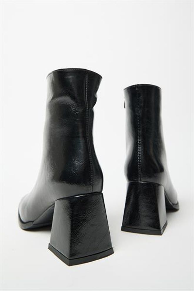 Madamra Stivali Da Donna In Pelle Verniciata Nera E Tacchi A Bottone Con Cerniera In Pelle PU A Contrasto Elegante Abbigliamento all'ingrosso 2