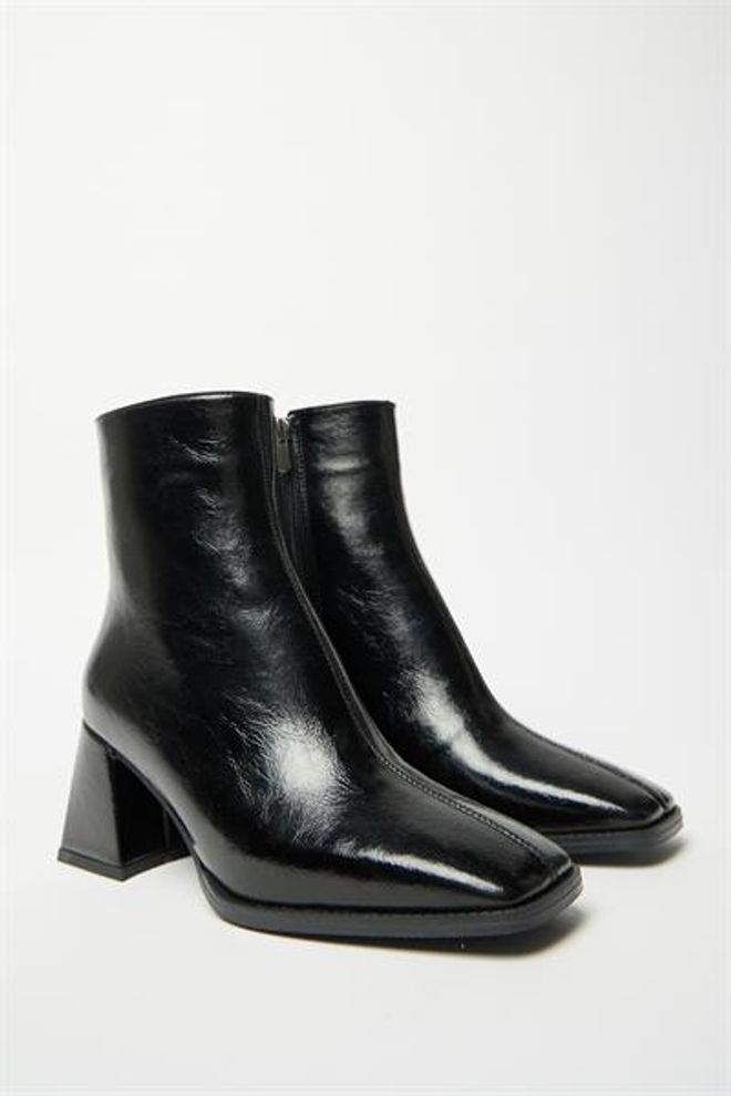 Madamra Stivali Da Donna In Pelle Verniciata Nera E Tacchi A Bottone Con Cerniera In Pelle PU A Contrasto Elegante Abbigliamento all'ingrosso 5