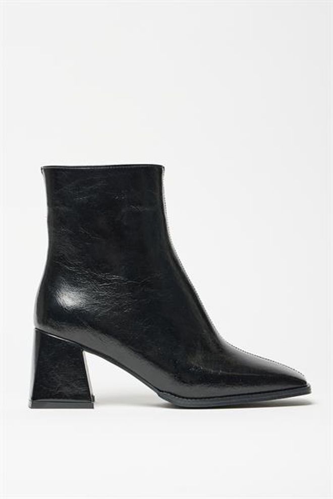 Madamra Stivali Da Donna In Pelle Verniciata Nera E Tacchi A Bottone Con Cerniera In Pelle PU A Contrasto Elegante Abbigliamento all'ingrosso 4