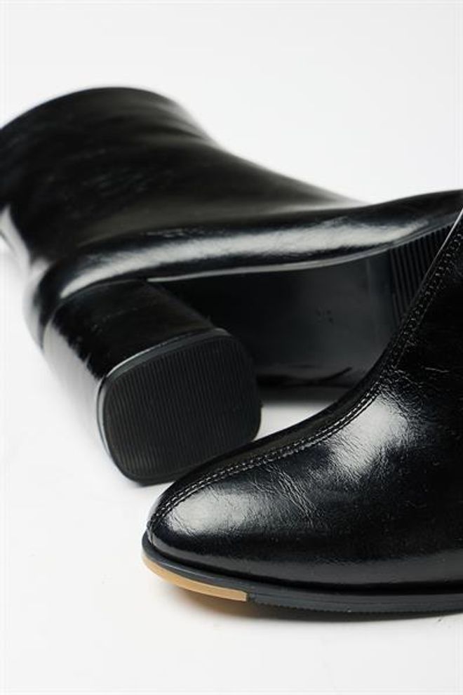 Madamra Stivali E Stivaletti Con Tacco Da Donna In Pelle Verniciata Nera Modello Casual Alla Moda Con Cerniera Abbigliamento all'ingrosso 4