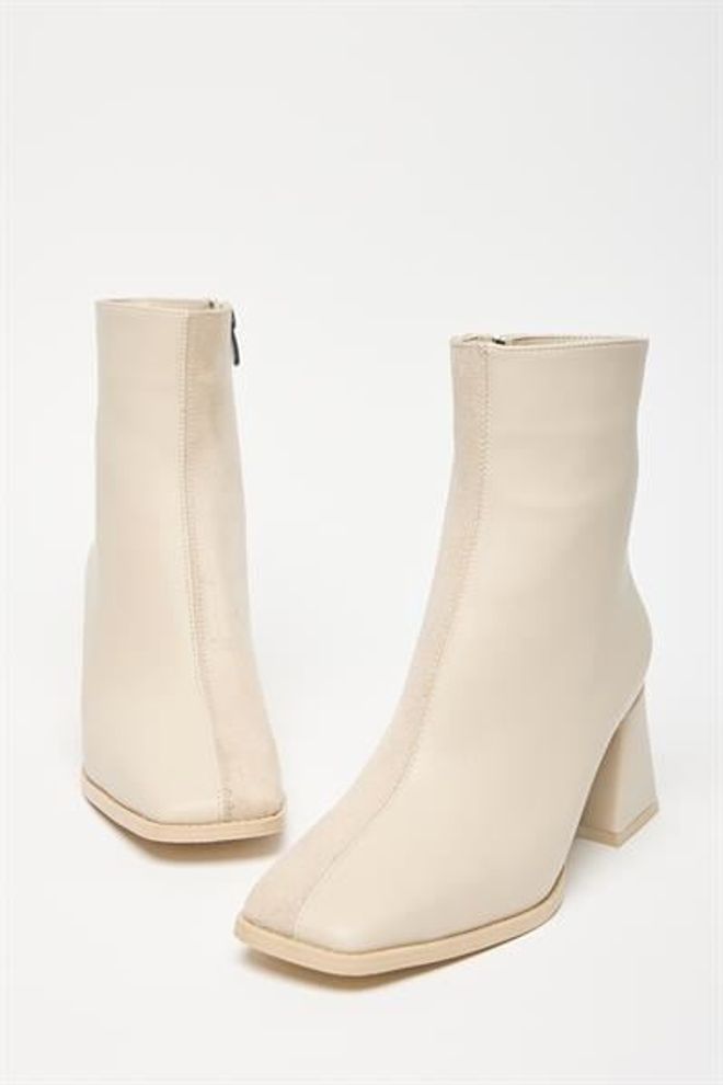 Madamra Stivali Da Donna In Pelle Scamosciata Beige E Tacchi A Bottone Con Cerniera In Pelle PU A Contrasto Elegante Abbigliamento all'ingrosso 0
