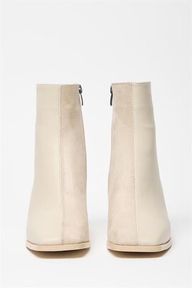 Madamra Stivali Da Donna In Pelle Scamosciata Beige E Tacchi A Bottone Con Cerniera In Pelle PU A Contrasto Elegante Abbigliamento all'ingrosso 6