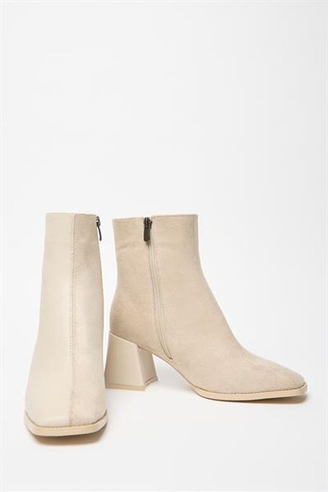 Madamra Stivali Da Donna In Pelle Scamosciata Beige E Tacchi A Bottone Con Cerniera In Pelle PU A Contrasto Elegante Abbigliamento all'ingrosso 1
