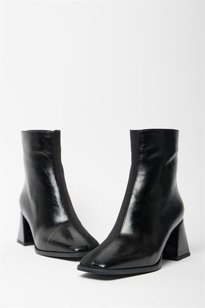 Madamra Stivali Da Donna In Pelle Scamosciata Verniciata Nera E Tacchi A Bottone Con Cerniera In Pelle PU A Contrasto Elegante Abbigliamento all'ingrosso 0