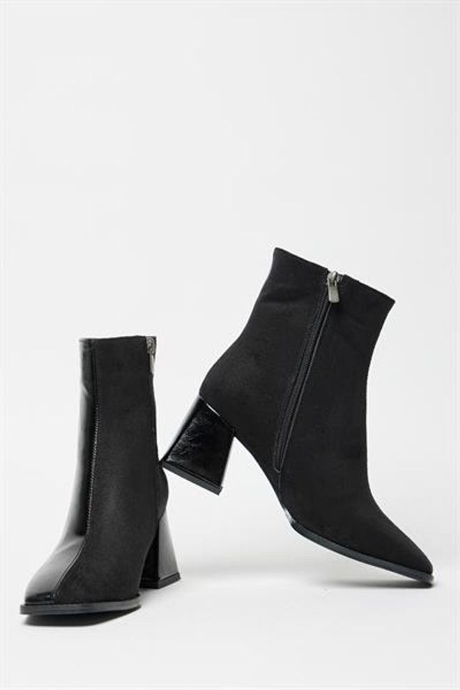 Madamra Stivali Da Donna In Pelle Scamosciata Verniciata Nera E Tacchi A Bottone Con Cerniera In Pelle PU A Contrasto Elegante Abbigliamento all'ingrosso 1