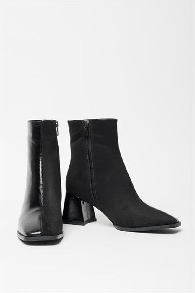 Madamra Stivali Da Donna In Pelle Scamosciata Verniciata Nera E Tacchi A Bottone Con Cerniera In Pelle PU A Contrasto Elegante Abbigliamento all'ingrosso 4