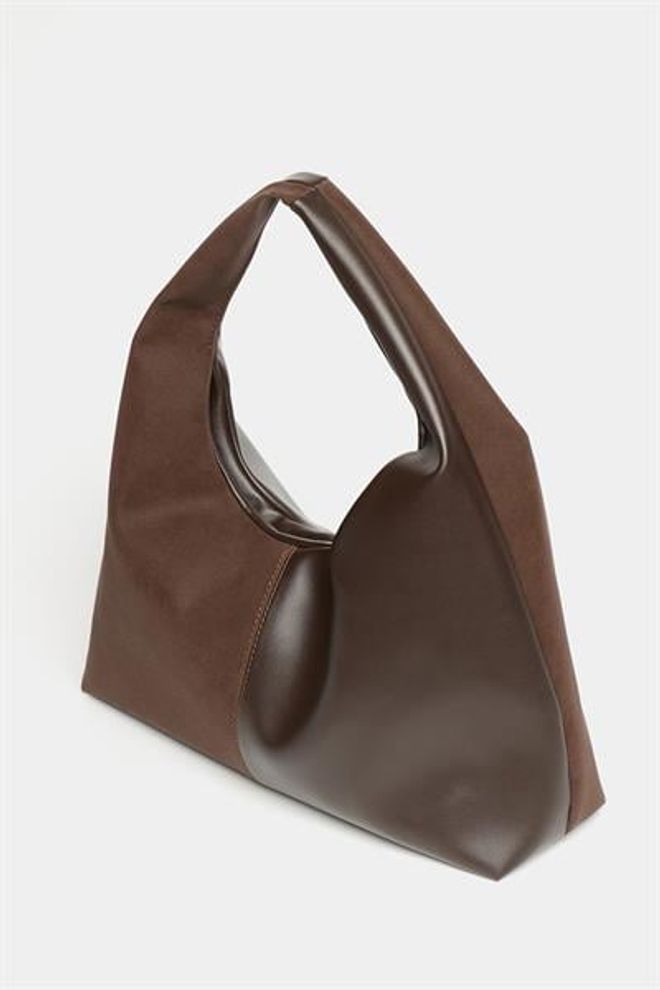 Madamra Women's Brown Suede And Pu Leather Contrast Shopper Shoulder Bag — Soft Form Vintage Model Wholesale Clothing 1