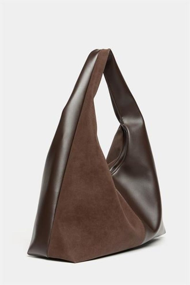 Madamra Women's Brown Suede And Pu Leather Contrast Shopper Shoulder Bag — Soft Form Vintage Model Wholesale Clothing 3