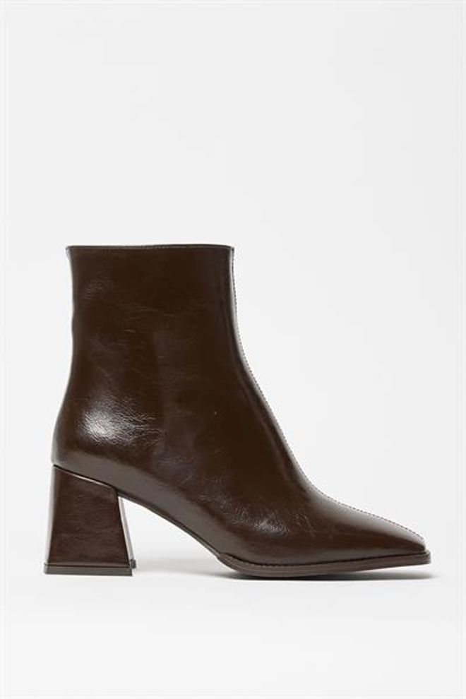Madamra Stivali Da Donna In Pelle Verniciata Marrone E Tacchi A Bottone Con Cerniera In Pelle PU A Contrasto Elegante Abbigliamento all'ingrosso 5