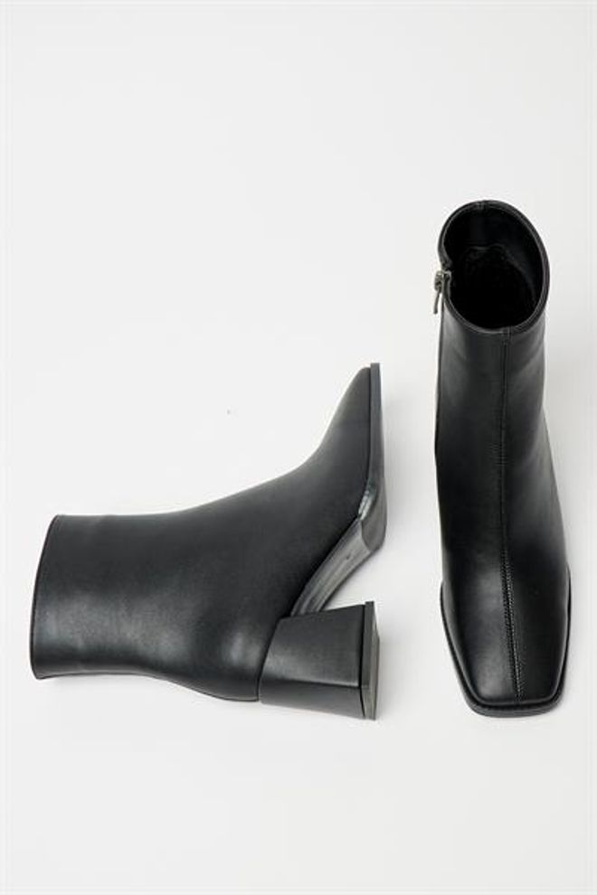 Madamra Stivali Neri Da Donna E Tacchi Con Punta A Bottone E Cerniera In Pelle PU A Contrasto Alla Moda Abbigliamento all'ingrosso 4