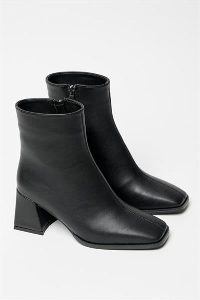Madamra Stivali Neri Da Donna E Tacchi Con Punta A Bottone E Cerniera In Pelle PU A Contrasto Alla Moda Abbigliamento all'ingrosso 0