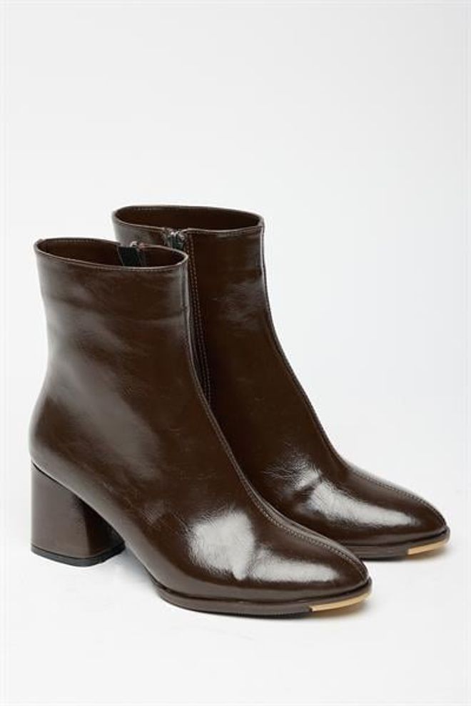 Madamra Stivali E Stivaletti Con Tacco Da Donna In Pelle Verniciata Marrone Modello Casual Alla Moda Con Cerniera Abbigliamento all'ingrosso 1