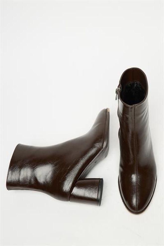 Madamra Stivali E Stivaletti Con Tacco Da Donna In Pelle Verniciata Marrone Modello Casual Alla Moda Con Cerniera Abbigliamento all'ingrosso 2