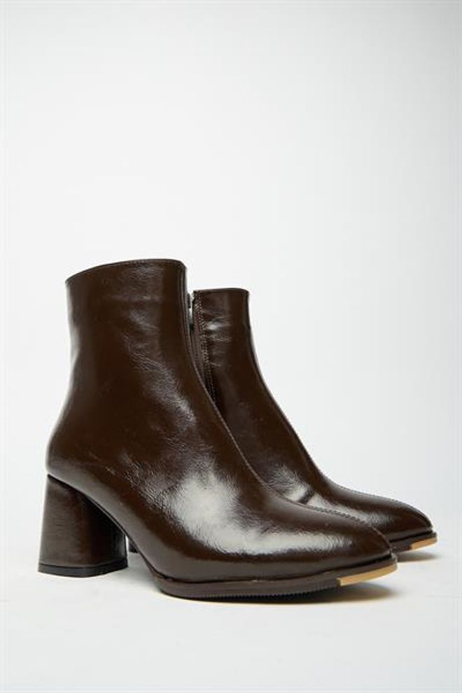 Madamra Stivali E Stivaletti Con Tacco Da Donna In Pelle Verniciata Marrone Modello Casual Alla Moda Con Cerniera Abbigliamento all'ingrosso 5