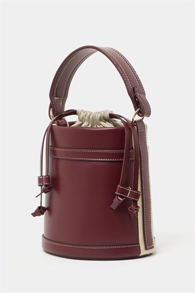 Madamra Bolsa De Mão E Ombro Com Costura Contrastante Cor De Vinho Roupas por atacado 5