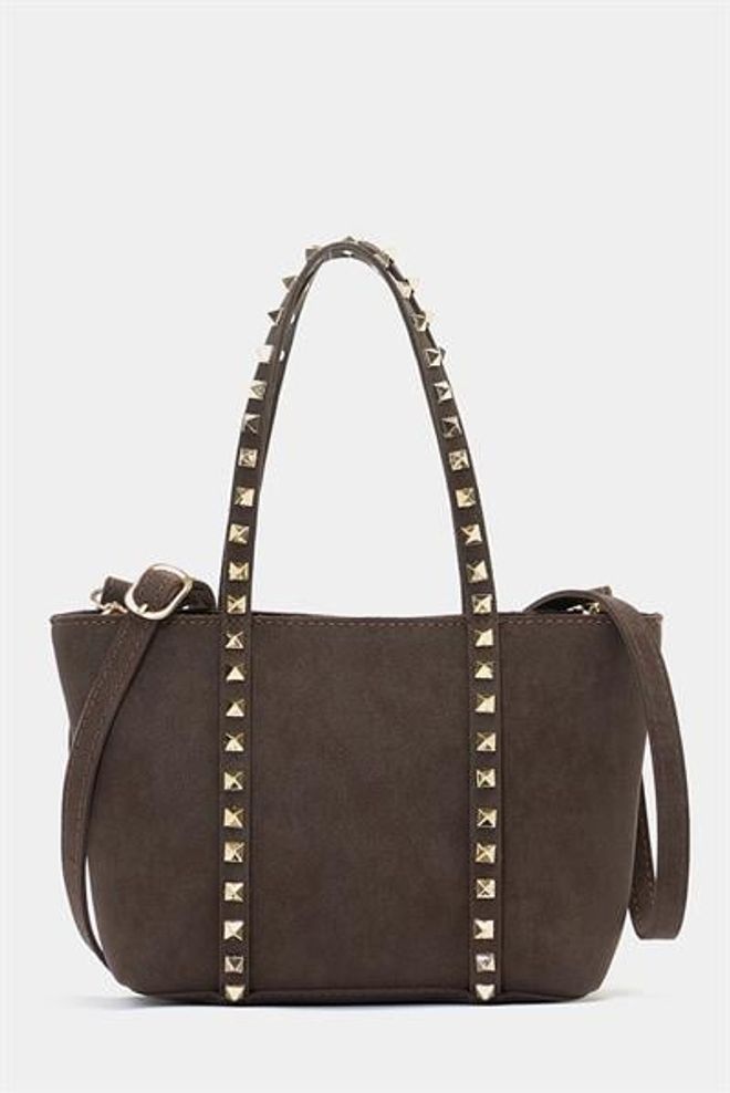 Madamra Small Size Staple Detailed Pu Leather Buckle Hand And Shoulder Bag Brown Suede Wholesale Clothing 0