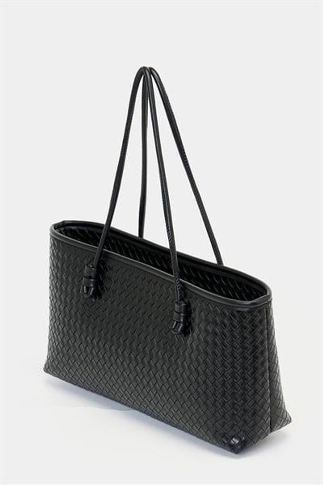 Madamra Mesh Pattern Pu Leather Hand And Shoulder Bag — Elegant Wide Form Black Wholesale Clothing 1