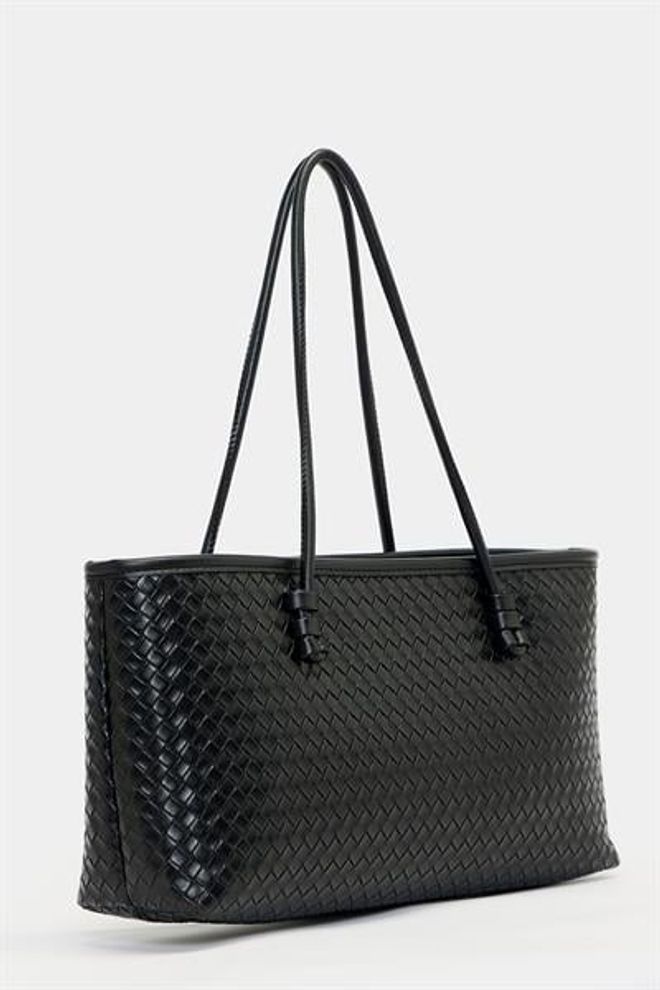 Madamra Mesh Pattern Pu Leather Hand And Shoulder Bag — Elegant Wide Form Black Wholesale Clothing 3