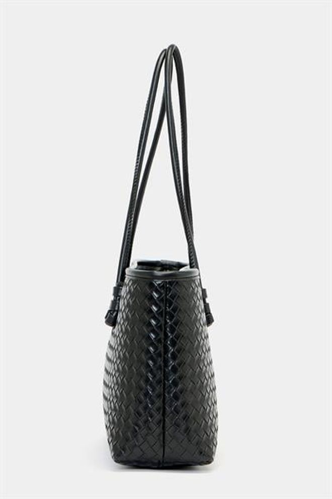Madamra Mesh Pattern Pu Leather Hand And Shoulder Bag — Elegant Wide Form Black Wholesale Clothing 4