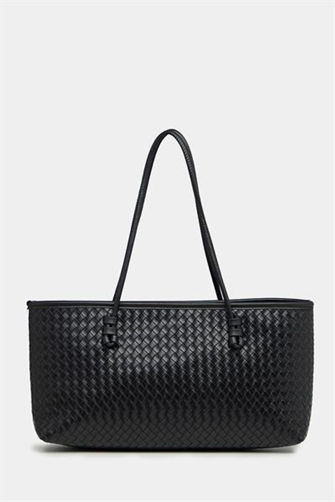 Madamra Mesh Pattern Pu Leather Hand And Shoulder Bag — Elegant Wide Form Black Wholesale Clothing 0