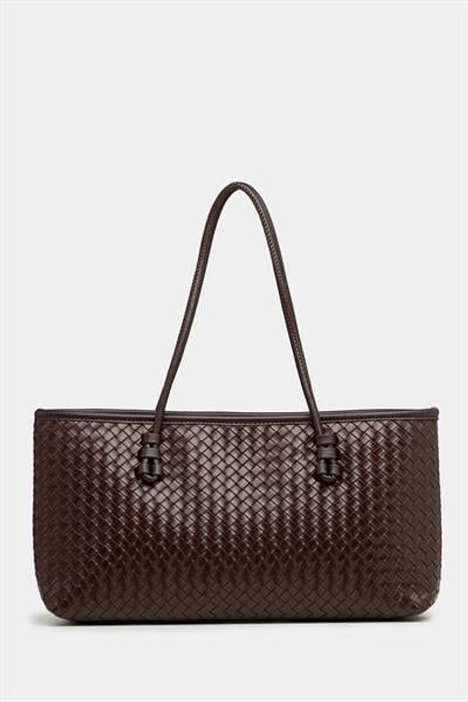 Madamra Mesh Pattern Pu Leather Hand And Shoulder Bag — Elegant Wide Form Brown Wholesale Clothing 0