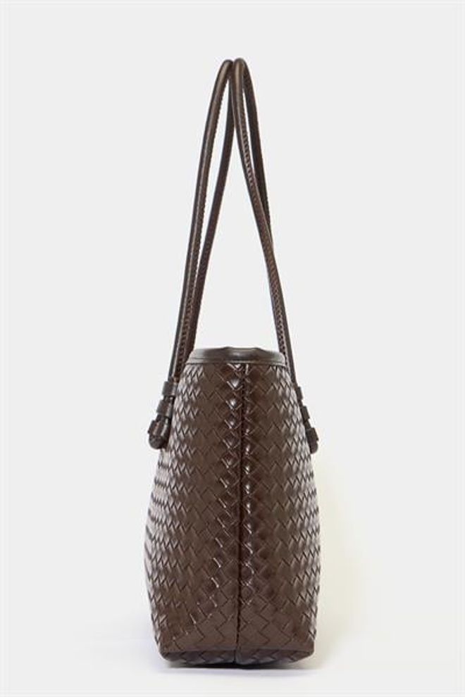 Madamra Mesh Pattern Pu Leather Hand And Shoulder Bag — Elegant Wide Form Brown Wholesale Clothing 5