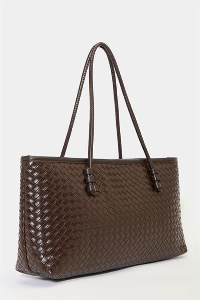 Madamra Mesh Pattern Pu Leather Hand And Shoulder Bag — Elegant Wide Form Brown Wholesale Clothing 2