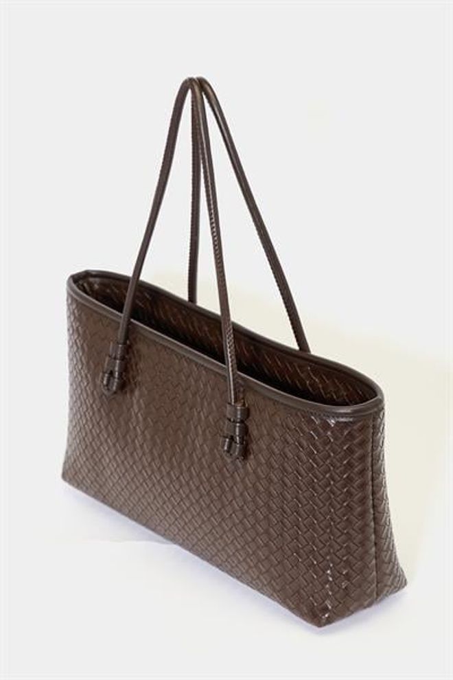 Madamra Mesh Pattern Pu Leather Hand And Shoulder Bag — Elegant Wide Form Brown Wholesale Clothing 3