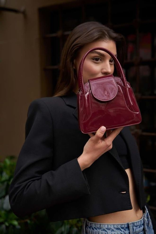 Madamra Maja Mini City Women's Bag With Cover Burgundy Patent Leather Wholesale Clothing 0