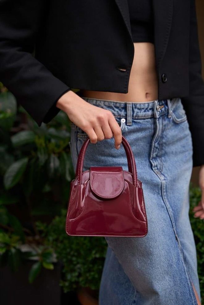 Madamra Maja Mini City Women's Bag With Cover Burgundy Patent Leather Wholesale Clothing 4