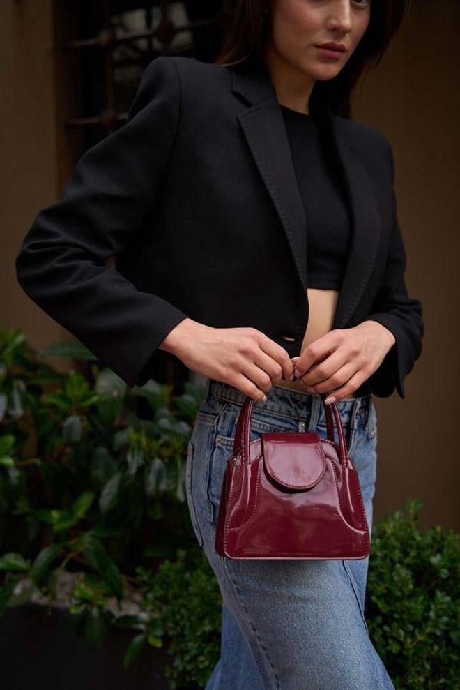 Madamra Maja Mini City Women's Bag With Cover Burgundy Patent Leather Wholesale Clothing 3