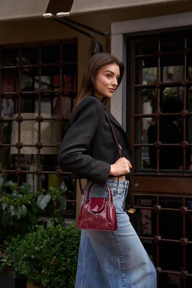 Madamra Maja Mini City Women's Bag With Cover Burgundy Patent Leather Wholesale Clothing 1